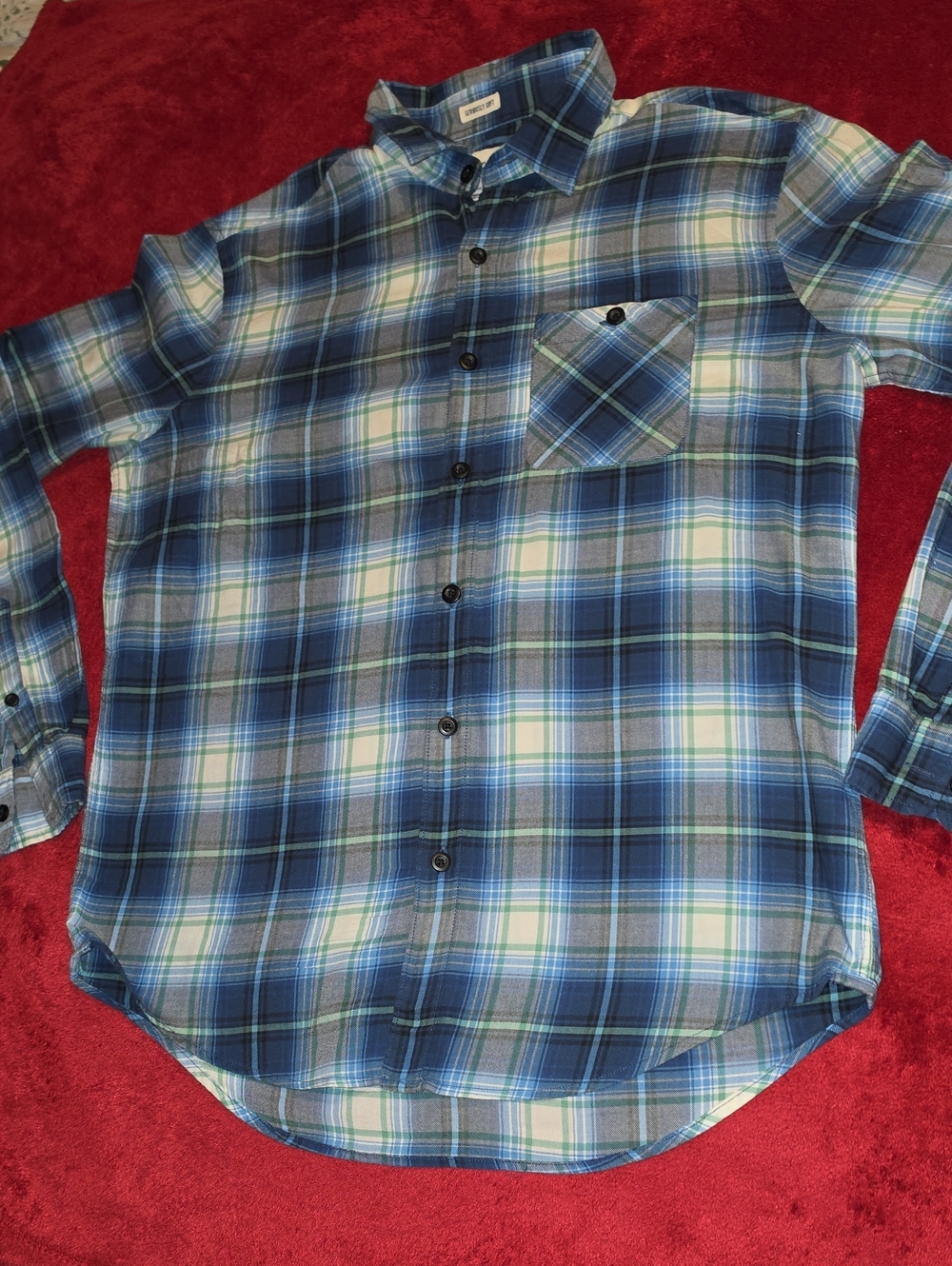 Men's Size Medium American Eagle Outfitters Blue Plaid Button-Down Shirt
